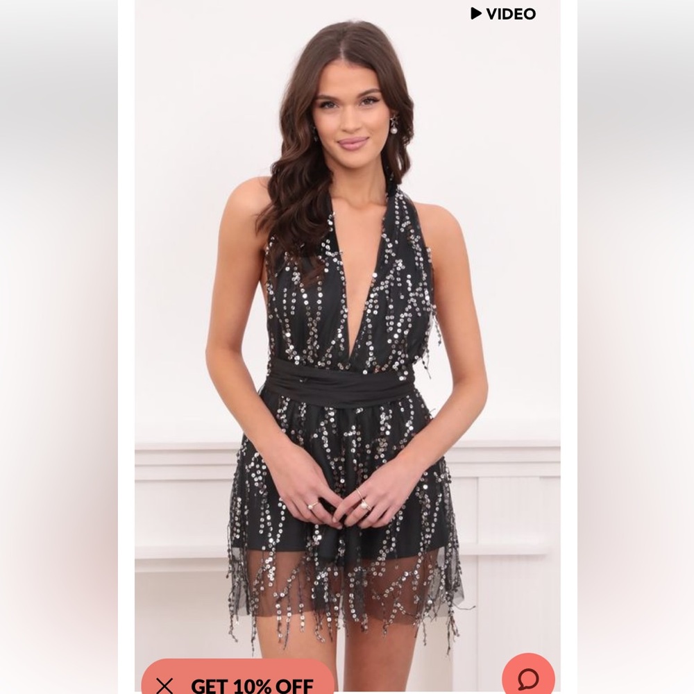 Lucy in the Sky Black Sequin Halter V-Neck Mini Dress